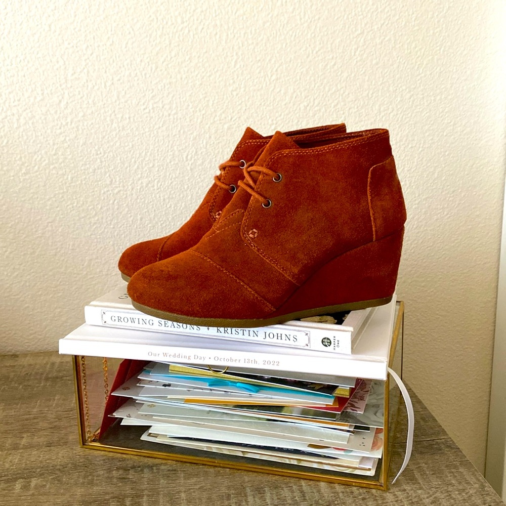 Suede TOMS wedge boots
